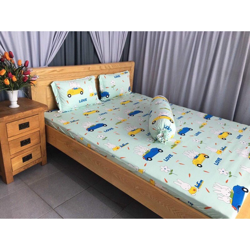 Drap thun❤️FREESHIP❤️ga thun lạnh- drap thun Hàn Quốc mẫu thỏ xinh(1ga, 3 vỏ gối)