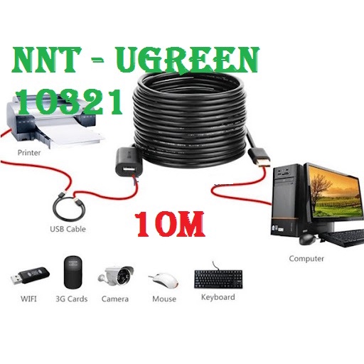 Cáp USB nối dài 10m có chíp khuếch đại chính hãng Ugreen 10321 cao cấp bảo hành 18 tháng