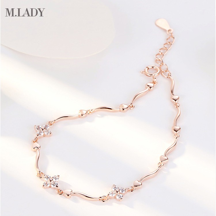 Lắc Tay Bạc Nữ - Cỏ Bốn Lá Đính Đá - Vòng Tay Bạc Sterling M.Lady Jewelry