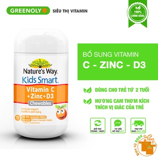 Viên nhai nature’s way kids smart vitamin c+zinc+d3 chewable tablets bổ sung vitamin cho bé phát triển toàn diện 75 viên