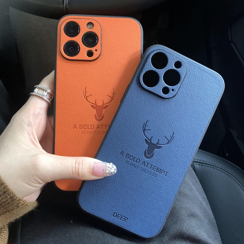 Ốp Điện Thoại Da In Hình Đầu Hươu Vintage Cho iPhone 14 13 12 11 Pro Max
