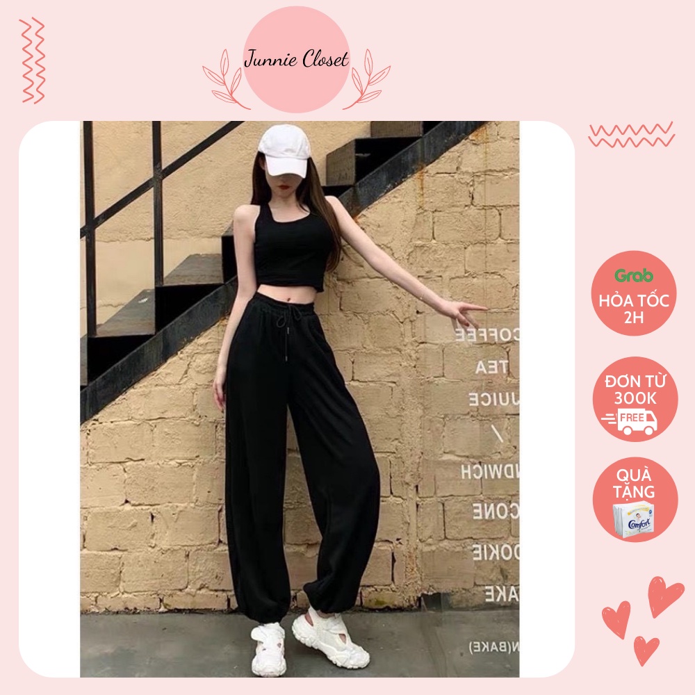Quần jogger nữ ống rộng LÓT NỈ BÔNG bo gấu unisex Junnie Closet