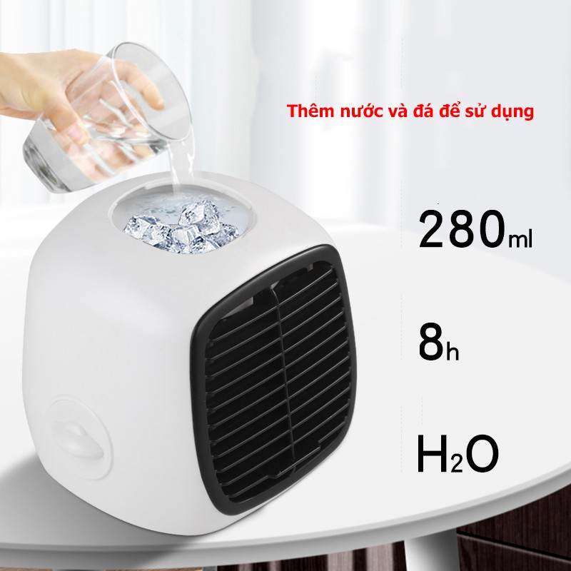 Quạt điều hòa mini hơi nước siêu mát để bàn đựng nước và đá mẫu mới nhất hiện nay QDH03-QT