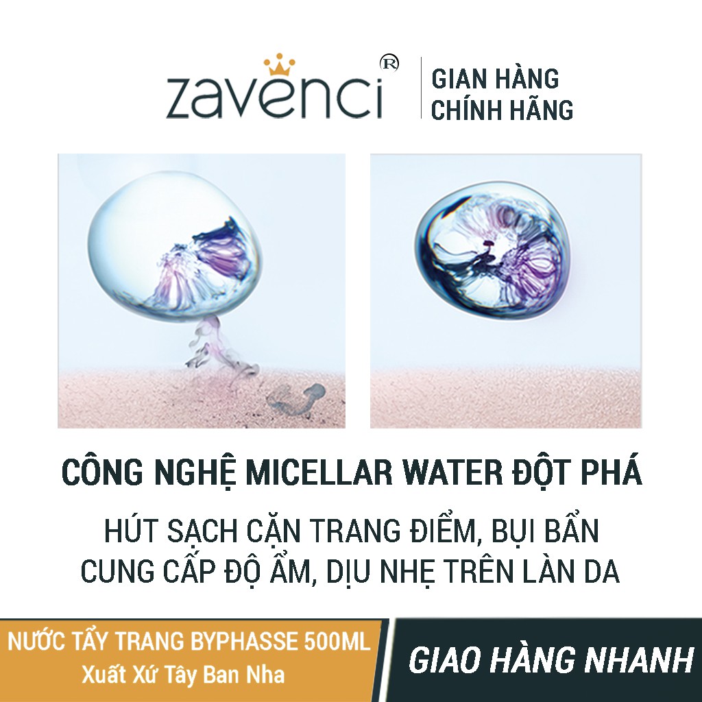 Nước tẩy trang Byphasse Micellar Cleansing Water dành cho nam, nữ 500ml - ZAVENCI Official