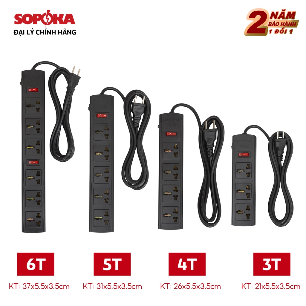 Ổ cắm điện đa năng thông minh Sopoka chịu tải 2200W 3T-5T chống va đập, chịu nhiệt, có rơ-le an toàn chống quá tải