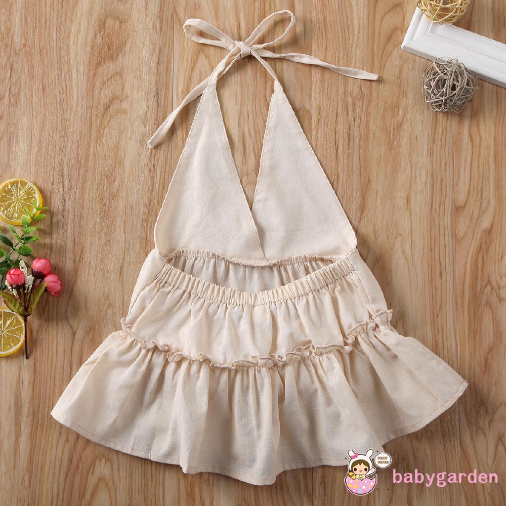 Đầm liền quần bằng cotton + vải lanh phong cách mùa hè thời trang cho bé gái