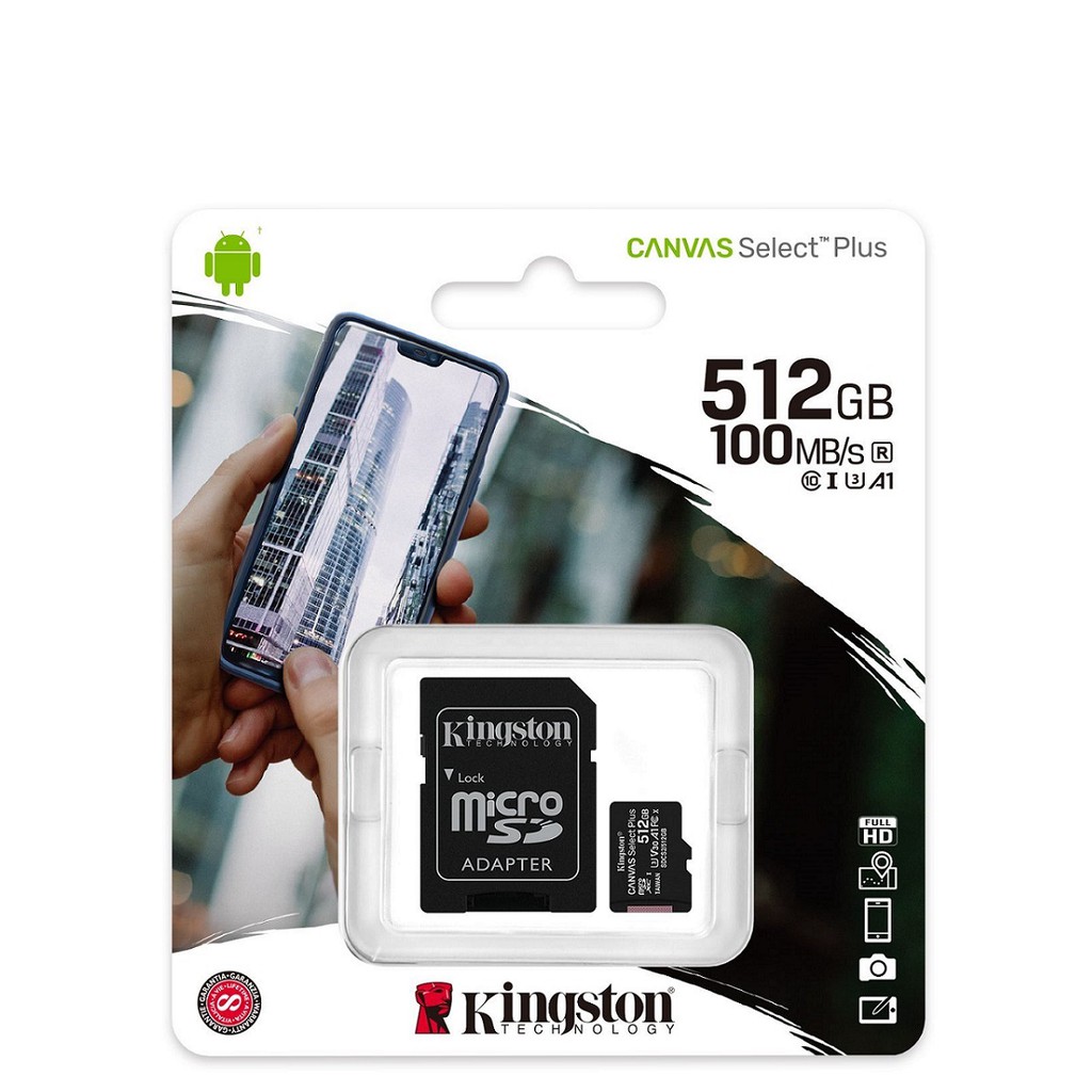 Thẻ nhớ microSDXC Kingston Canvas Select Plus 512GB U3 V30 A1 R100MB/s W85MB/s (Đen) - Kèm Adapter