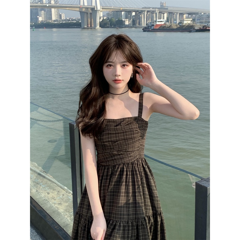 ĐẦM MAXI HAI DÂY SỌC CARO