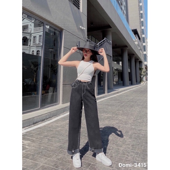 Quần jean đen chỉ trắng, quần bò ống suông chỉ nổi Lê Huy Fashion hot MS 2022