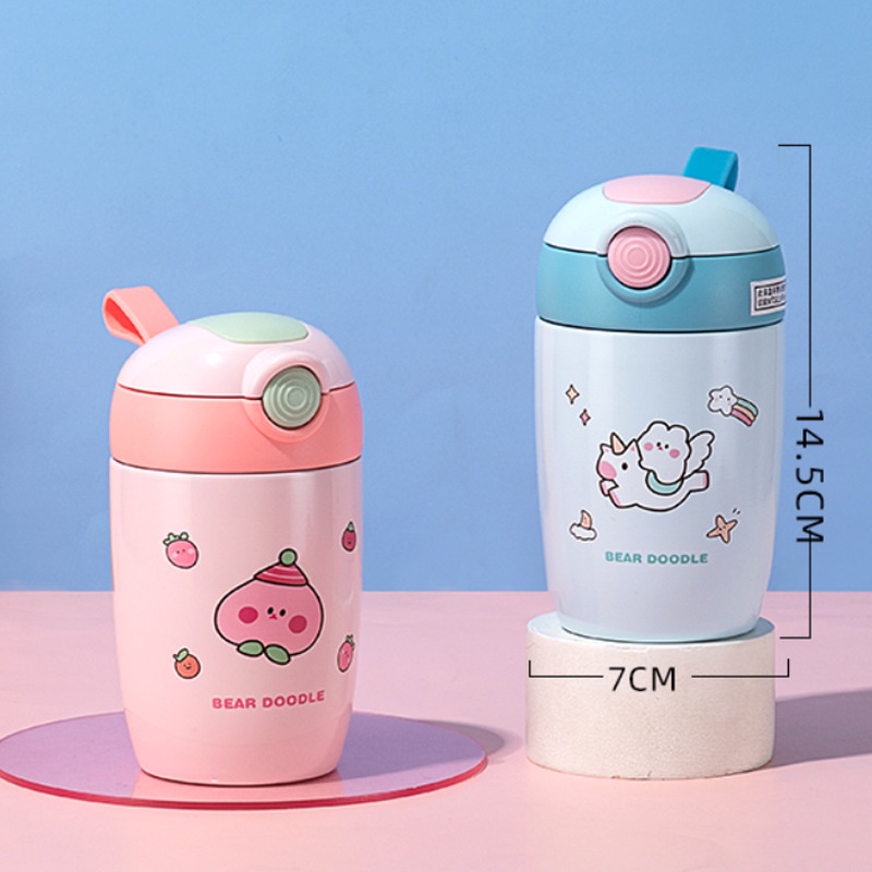 Bình giữ nhiệt mini siêu cute có ống hút silicon 280ml bình nước giữ nhiệt cho bé nhiều mẫu dễ thương B22