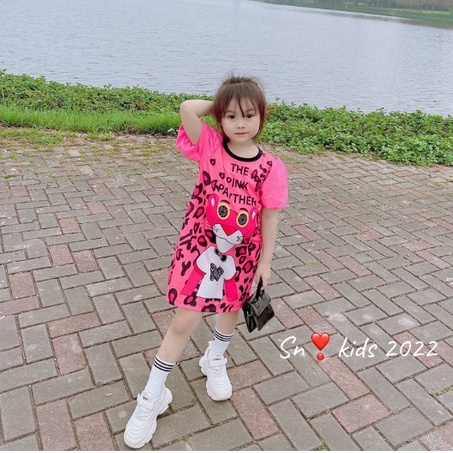 Váy size đại, Váy Suông Hoạt Hình Pink Panther Tay Bồng Siêu Hot  Cho Bé Gái (25-25kg)