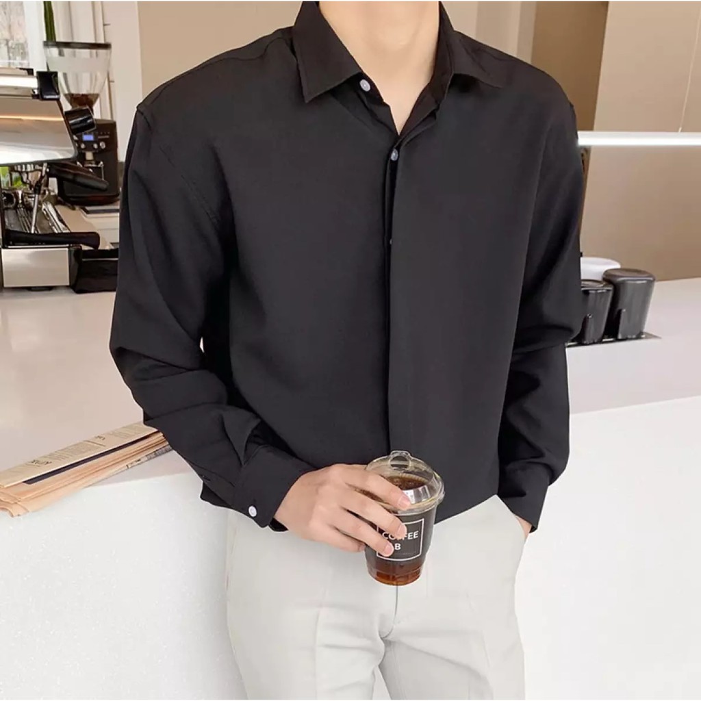 Áo sơ mi dài tay form rộng, chất liệu vải lụa hàn thời trang cao cấp