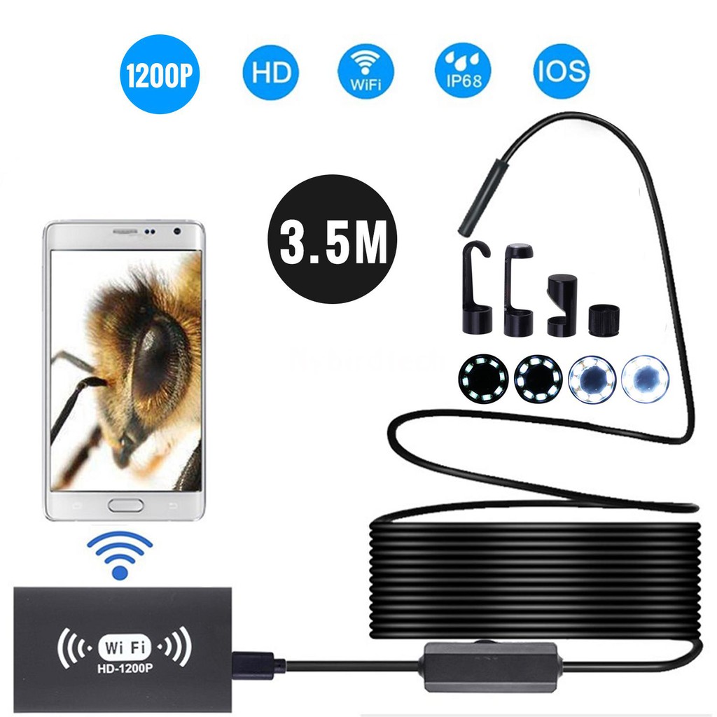 Máy Quay Nội Soi 8mm Ip68 Wifi 2.0mp Hd 8 Led Chống Nước 1m Cho Iphone Ipads Android