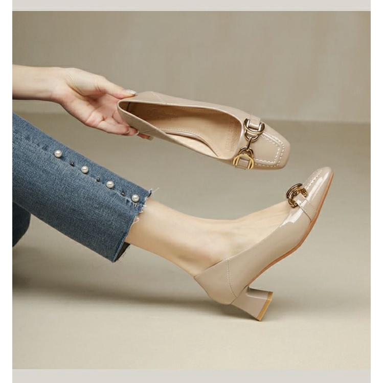 Giày công sở da mềm khoá ngang gót vuông 5 phân lên chân sang chảnh giày công sở giày cao gót đẹp