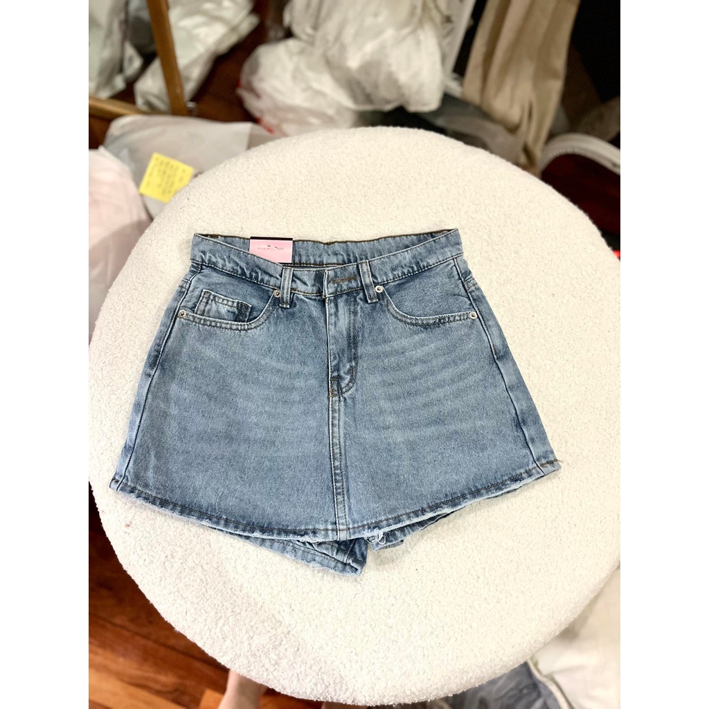 Quần giả chân váy jeans tua rua nhẹ có lót trong cao cấp