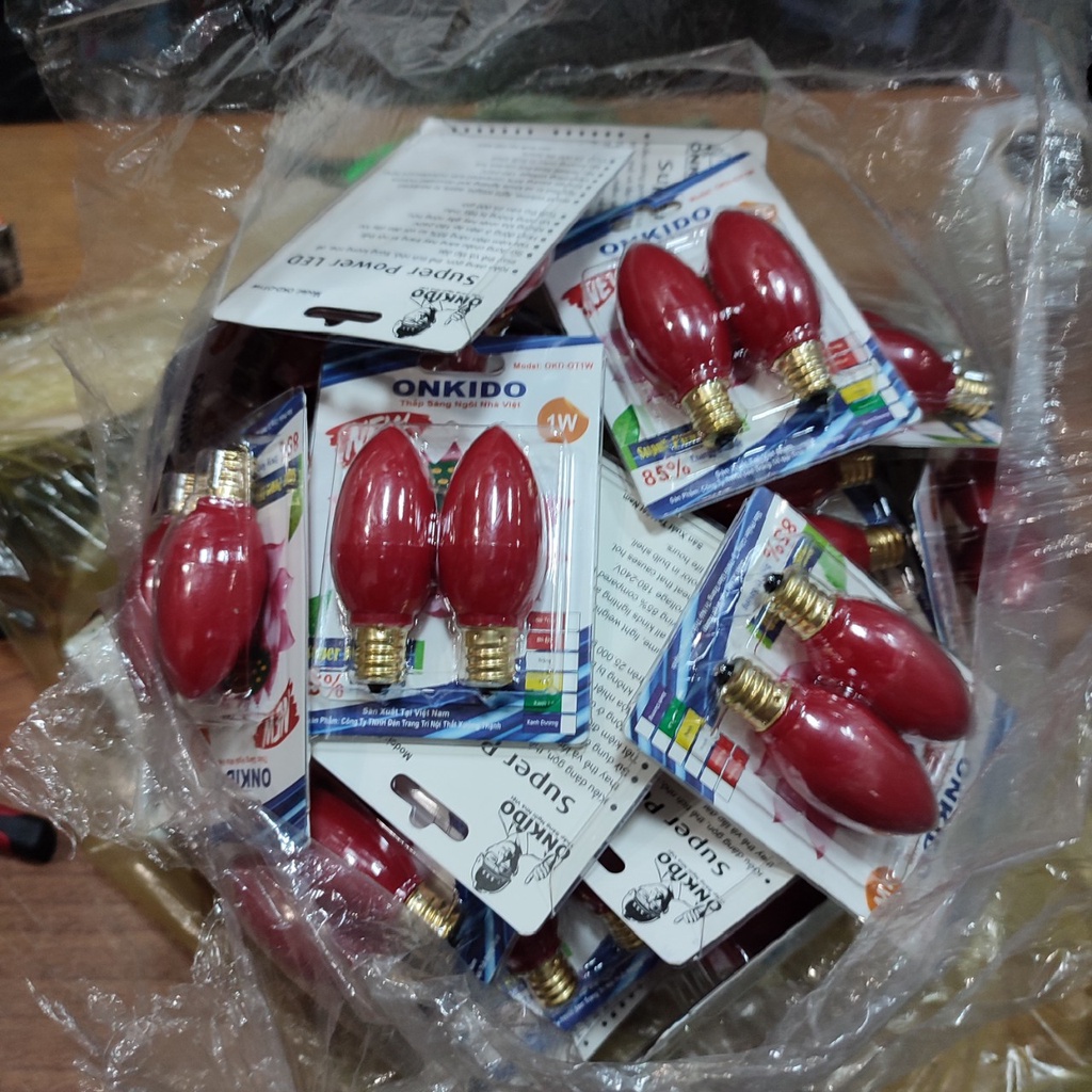 COMBO 2 BÓNG TRÁI ỚT LED E12,ĐUÔI ĐÈN E12 DÙNG ĐÈN THỜ