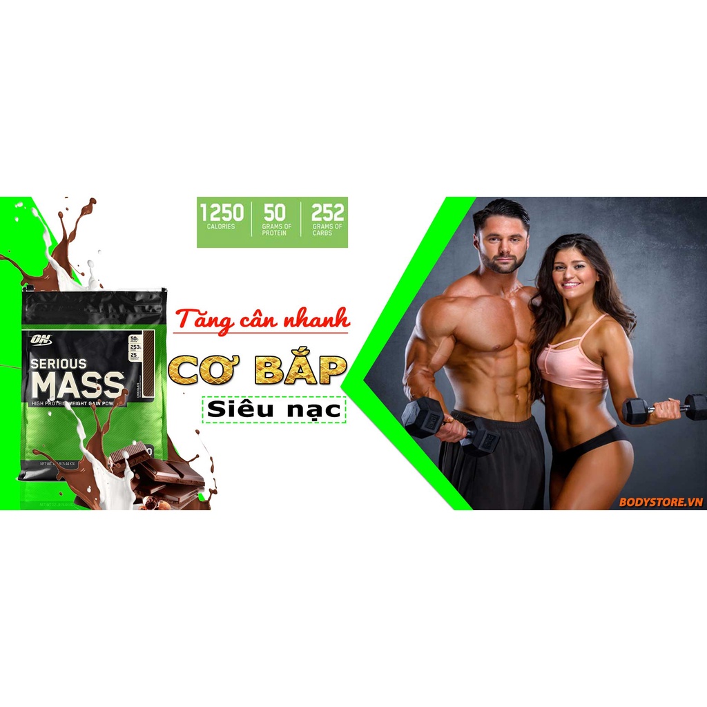 Sữa ON Serious Mass 12lbs (5,4kg) Tăng Cân Nhanh Tăng Cơ Cho Người Gầy Người Suy Dinh Dưỡng - USA