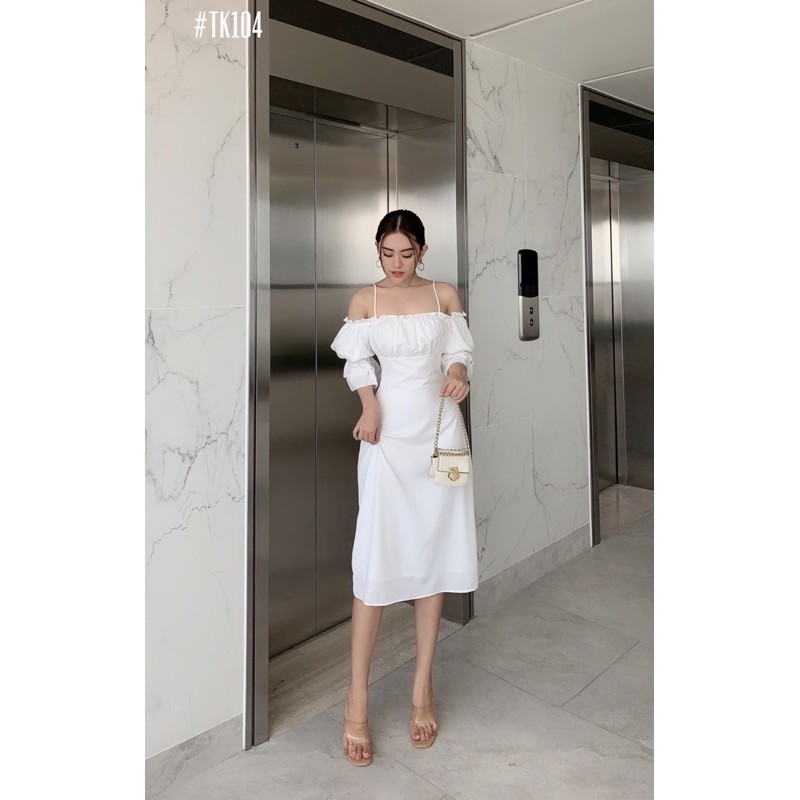 Đầm trễ vai phồng nhún thun | BigBuy360 - bigbuy360.vn