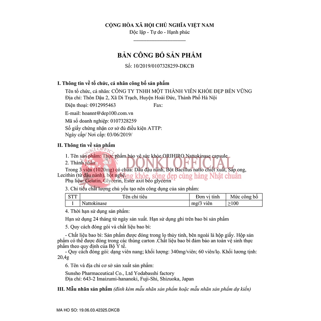 Chống đột quỵ Nhật, Nattokinase Orihiro 60 viên