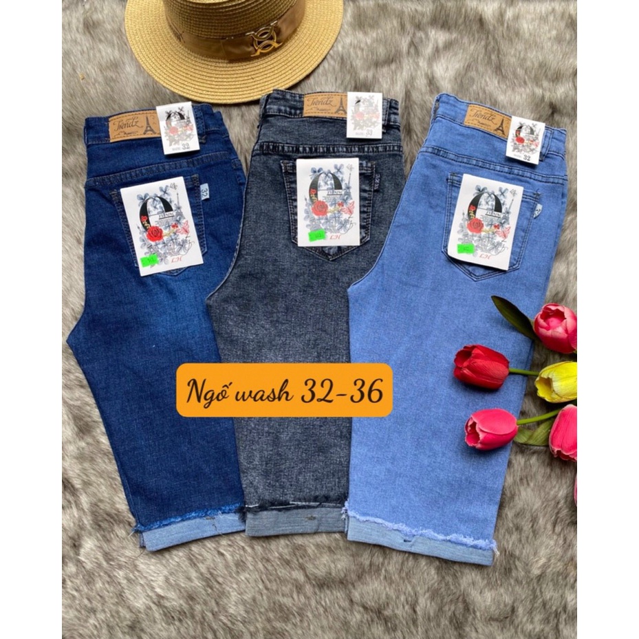 [Size đại] Quần jean lửng gối mẫu cào co giãn dáng ôm tua lai