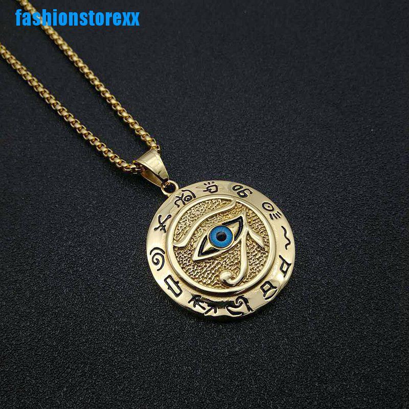 Dây chuyền mặt hình tròn họa tiết con mắt của Horus Ai Cập cổ đại bằng thép không gỉ