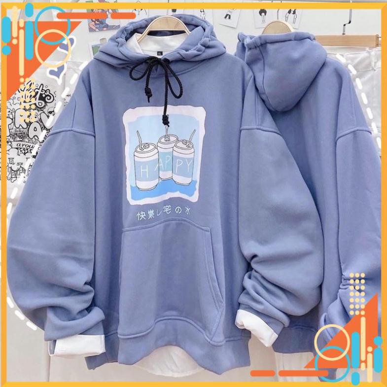 Áo Hoodie 3 Lon Nước HAPPY Form Rộng Tay Phồng Y Hình