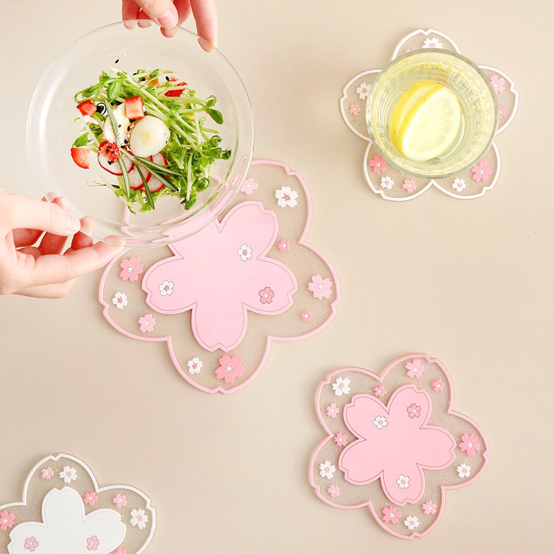 Miếng lót ly chống trượt họa tiết hoa anh đào phong cách Nhật Bản