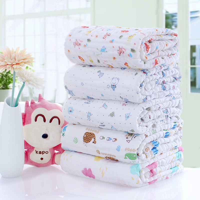 Baby bath towel 110*110cm wide edge cotton gauze six-layer summer cool blanket for infants and children