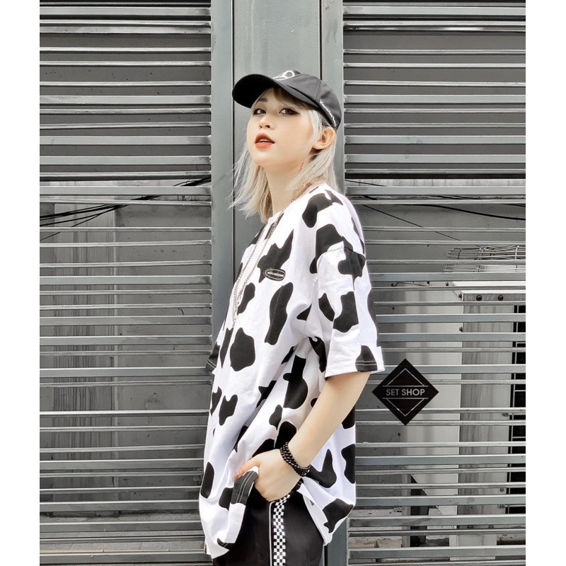 Áo thun cotton tay lỡ Unisex loang bò sữ from rộng CAMA STORE M243 | BigBuy360 - bigbuy360.vn