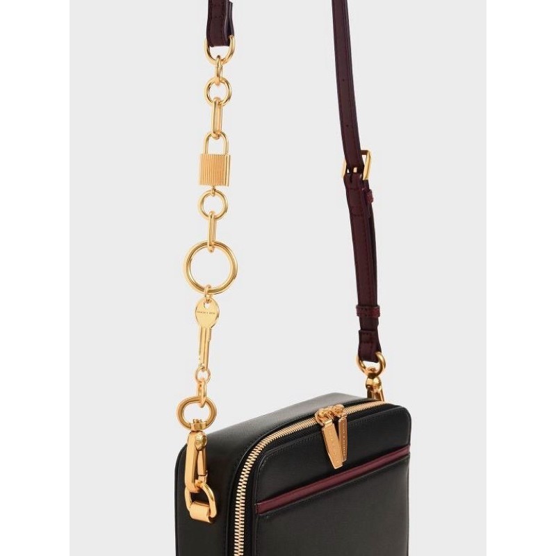 Túi Xách Nữ CNK Dây Đeo Mắt Xích Ổ Khoá Double Zip Crossbody Bag