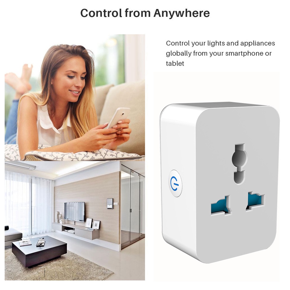 Ổ cắm thông minh Wifi điều khiển qua điện thoại, Tuya smart life, WS026, 3750W/15A, Hẹn giờ bật tắt, đo công suất