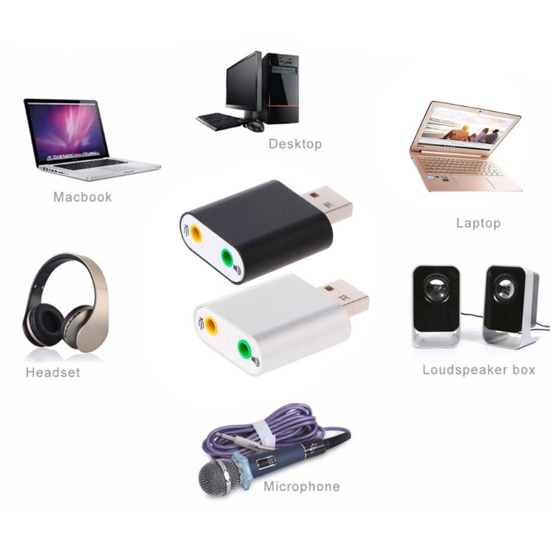 Card âm thanh ngoài USB 2.0 3D Stereo 7.1 có 2 lỗ cắm jack 3.5mm tiện dụng