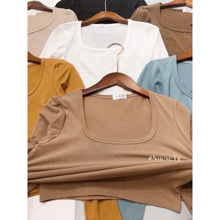 Áo thun tăm croptop cổ U quốc dân.