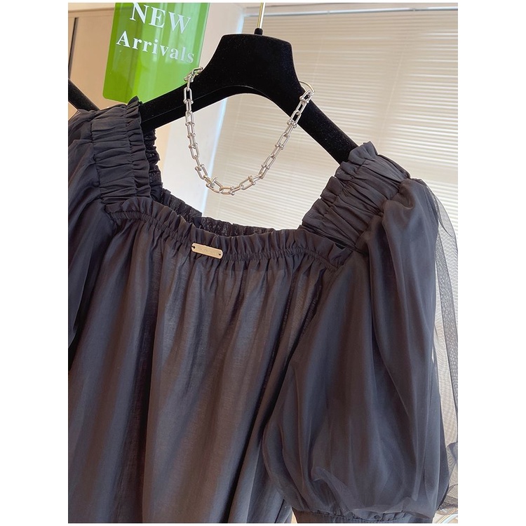 Áo chiffon Tay Phồng Cổ Vuông Phong Cách Châu Âu Thời Trang Cho Nữ