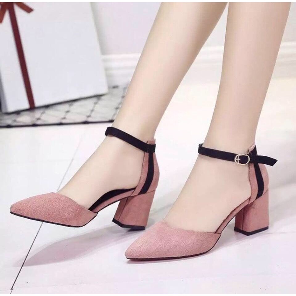 Giày cao gót 7cm bít mũi gót sọc đơn
