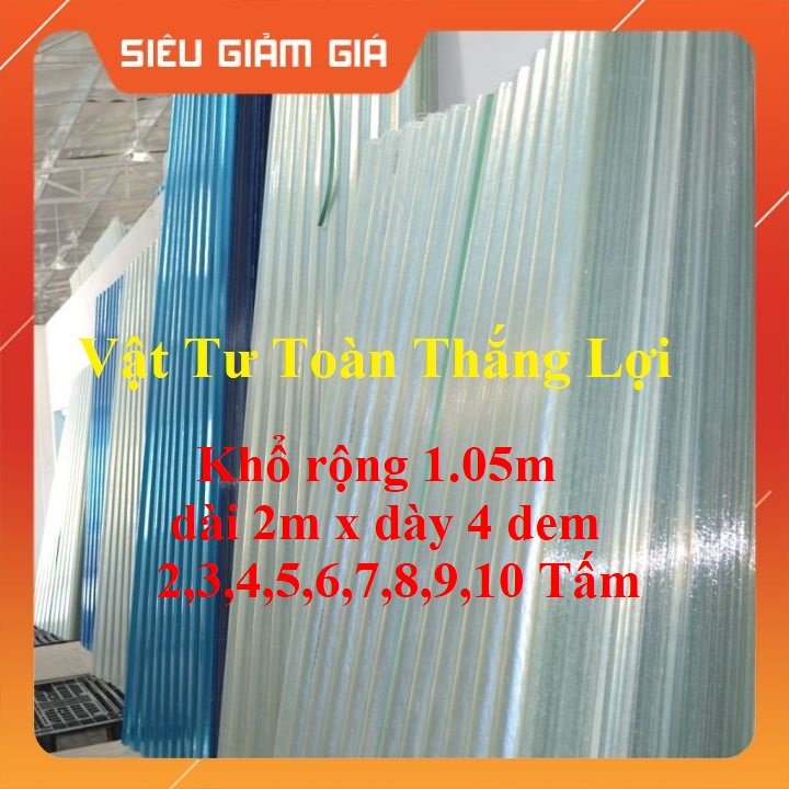 ( Khổ rộng 1.05m x dài 2m x 4 dem x từ 2 đến 10 tấm ) Tôn nhựa dạng sóng màu trắng/ màu Xanh lấy ánh sáng che mưa