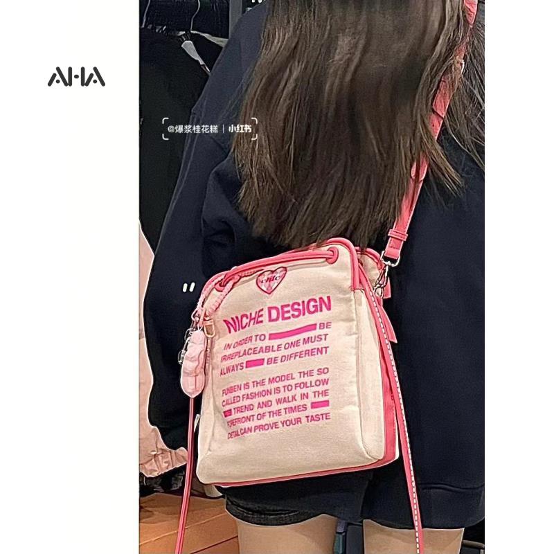 Túi đeo vai AHA official vải canvas in họa tiết kiểu cổ điển dễ phối đồ thời trang cho nữ