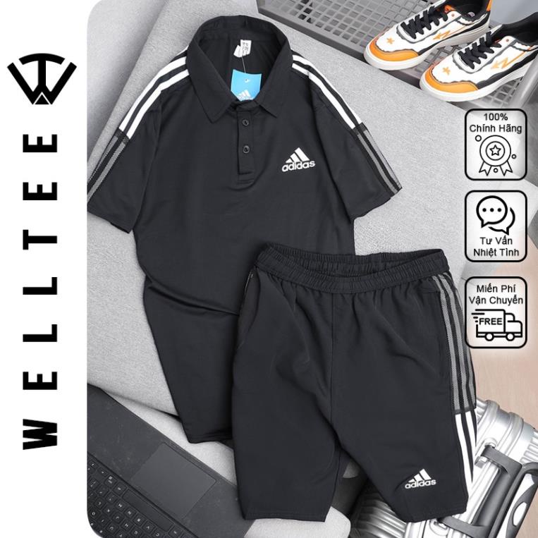 Bộ Thể Thao Adidas Có Cổ Cộc Tay Nam Cao Cấp ,Quần Áo Nam Vải Thun Lạnh Thể Thao Co Giãn 4 Chiều, Đủ Size Từ 50-80kg ⚡