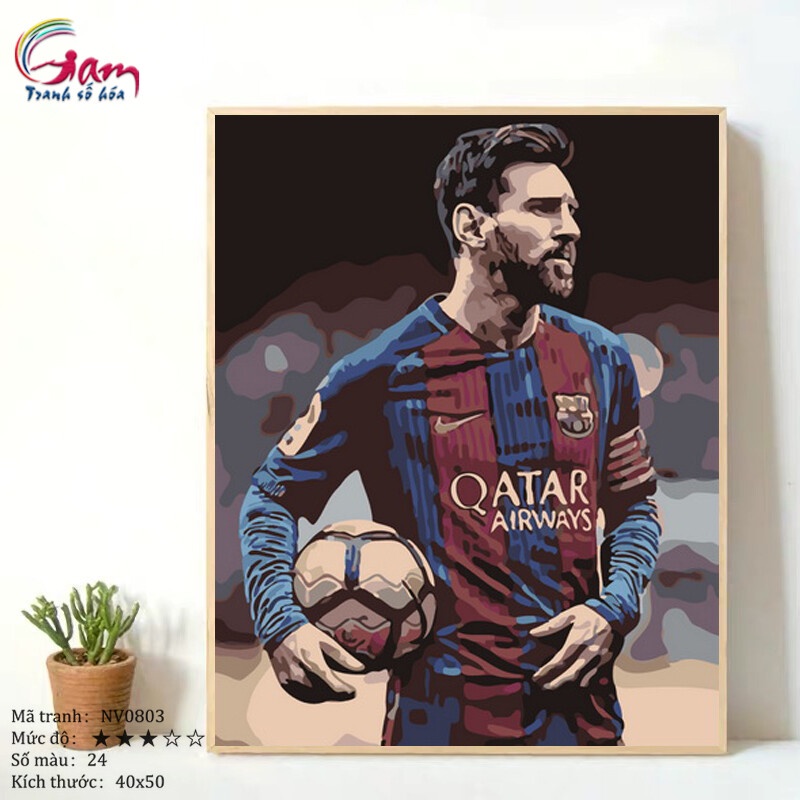 Tranh tự tô màu DIY sơn dầu số hóa NV0803 Messi Cầu thủ bóng đá