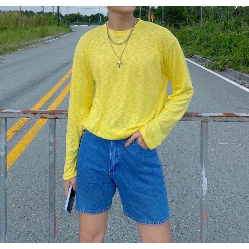 Áo thun nam dài tay fom rộng , vải cotton giấy