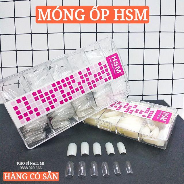 Móng úp HSM chính hãng loại trơn - Hộp 500 móng ốp đủ size, đủ phom thang, vuông, tròn, tròn nhọn, nhọn