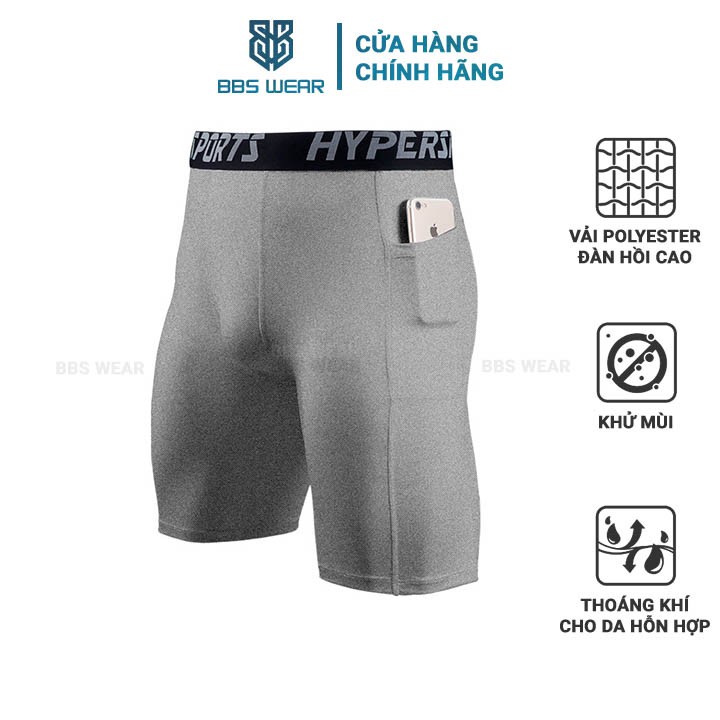 Quần Legging Ngắn COMBAT BBS WEAR - Quần thể thao nam dáng ngắn có túi chuyên GYM Xuất Nhật (Xám - MA70A)