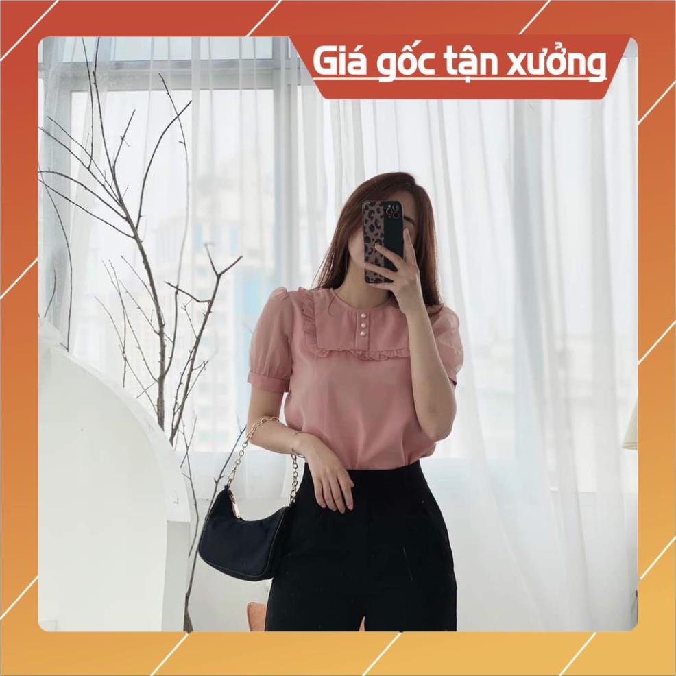 [SALE] Áo Sơ Mi Nữ viền bèo đính ngọc tay ngắn cổ tròn Gloria Shop 💖 - Ảnh Thật💖 Sơ mi kiểu [ SMGl01] | BigBuy360 - bigbuy360.vn