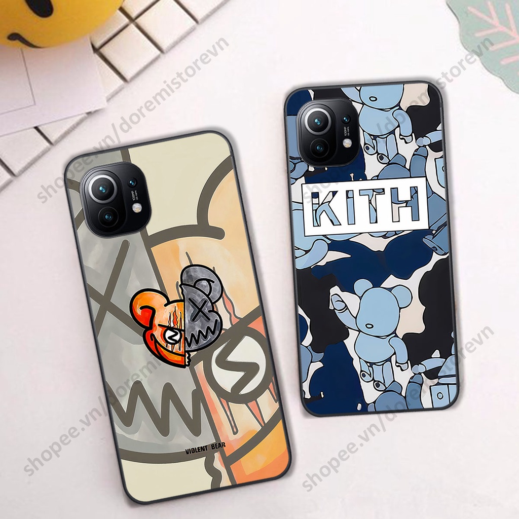 Ốp lưng Xiaomi Mi 11 / Mi 11T / Mi 11 Lite hình kaws, kith, bear brick nổi 3D phong cách độc đáo