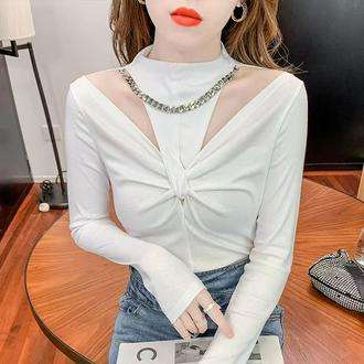 Áo thun tay dài hở vai ôm dáng năm 2021 thời trang mùa thu cho nữ