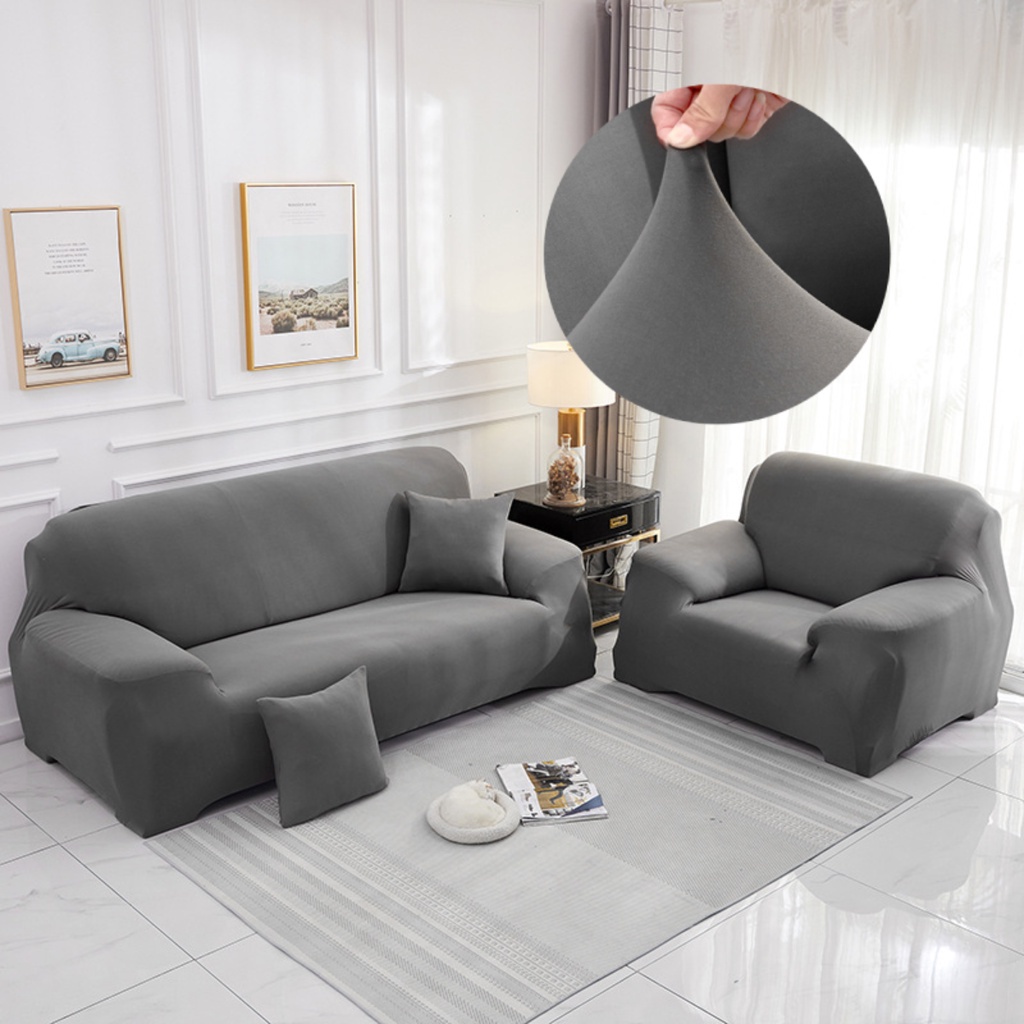 Vỏ bọc ghế sofa 1/2/3/4 chỗ ngồi hình chữ L màu trơn co giãn bảo vệ toàn phần trang trí nội thất