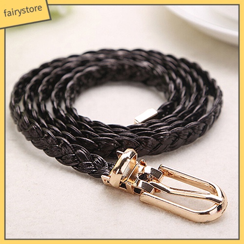 Thắt lưng da PU kiểu dây bện phối khóa kim loại đầy cá tính