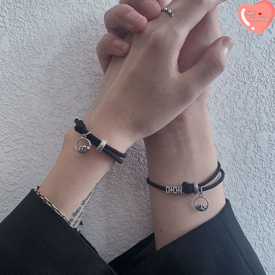 1 Cặp Vòng Tay Dây Bện Mặt Hình Ngọn Núi Và Đại Dương Từ Tính