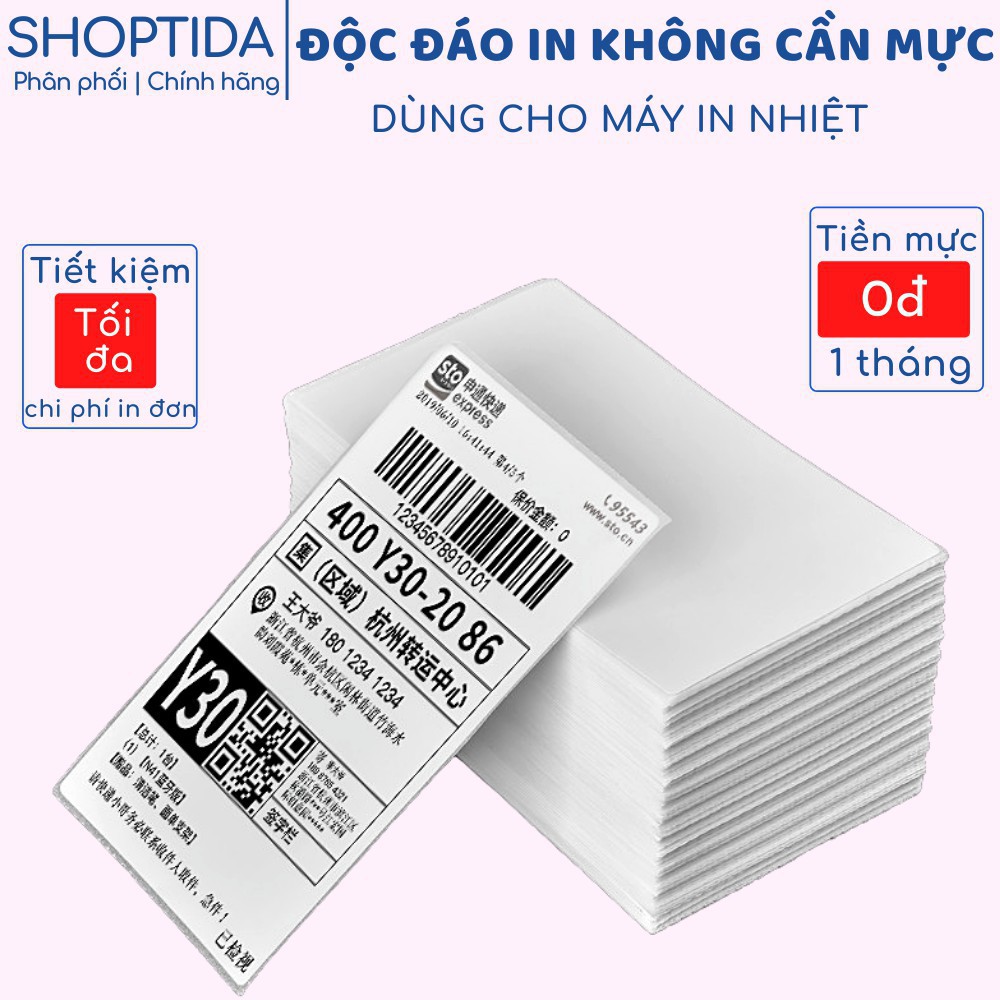 S Giấy in nhiệt Shoptida A6 - 1000 Tờ tiêu sử dụng in đơn hàng, tem, mã vạch, phiếu gửi hàng, decal, dán, dùng cho máy 4