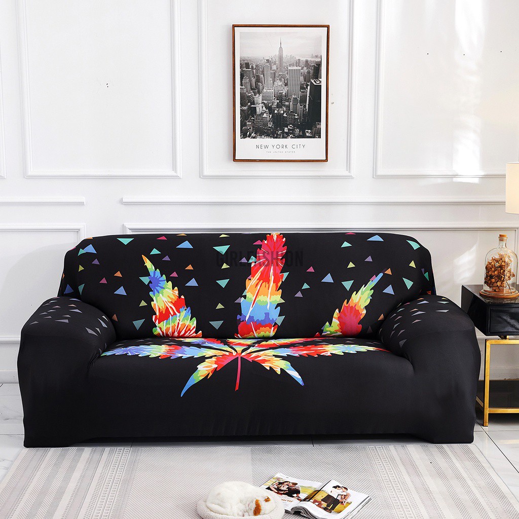 1/2/3/4 Seats Elastic Stretch Sofa Armchair Colorful Leaf Print Cover Leaves Pattern